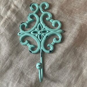 Vintage Iron And Metal Turquoise Wall Hook